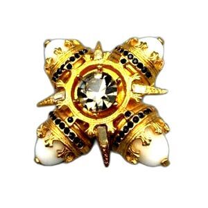 Vintage Maltese Cross Starburst Brooch Pendant Bezel Crystal Benedikt Gold Tone